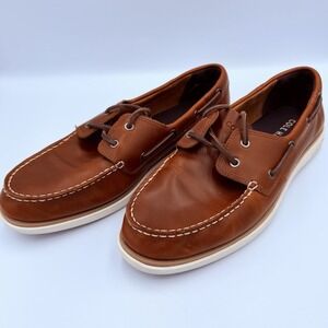 Cole Haan Tan Leather Boat Shoes Moc Toe Lace Up Preppy Size 9M Loafers